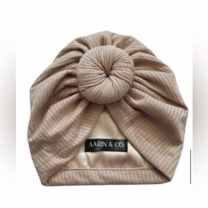 Beige Ribbed Kids Turban Hat